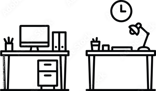 Comparison of two different office workstations with computer and desk setups