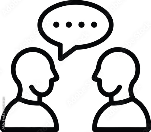 Two people engaged in a conversation with a speech bubble between them