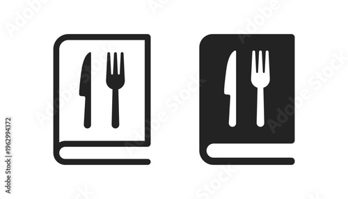 Cookbook icons in different styles. Recipe book vector icon. Cookbook or recipe book icon set