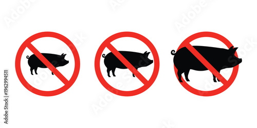 Prohibition sign no pig icon. No pig allowed sign vector illustration