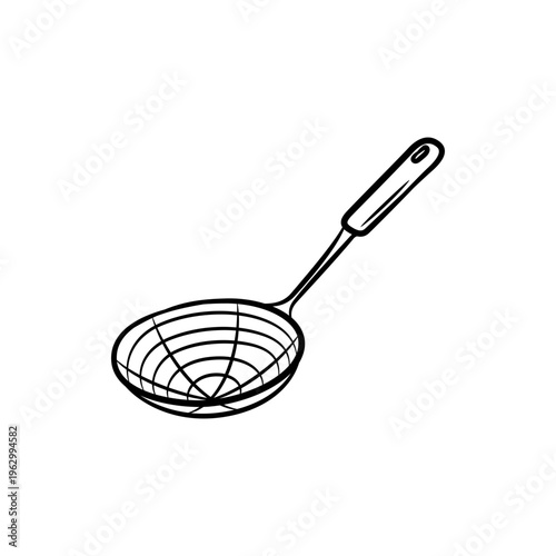 Kitchen Spider Strainer Skimmer Spoon Vector Line Art Illustration