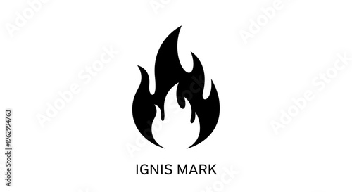 Black flame icon with text.