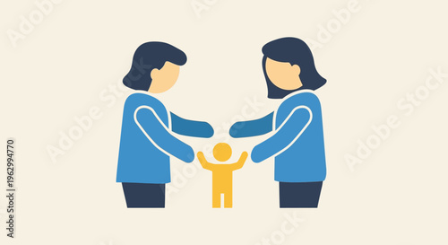 Two women holding a child together.