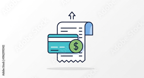 Credit Card Payment with Receipt and Dollar Sign Illustration.