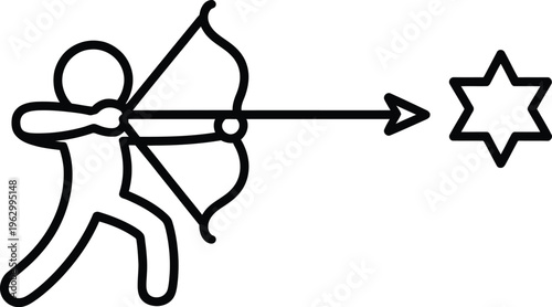 A stylized stick figure aiming an arrow at a star symbol
