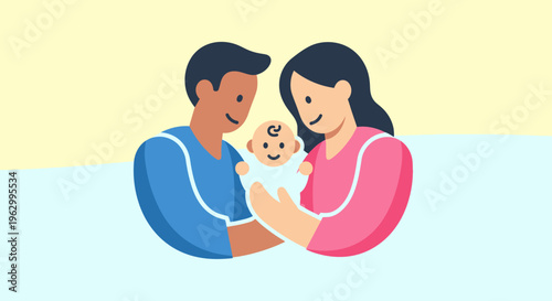 Happy family with little baby girl.