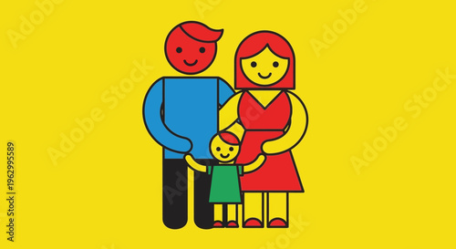 Happy family with little child together.