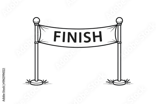 Black and white illustration of a finish line banner on poles