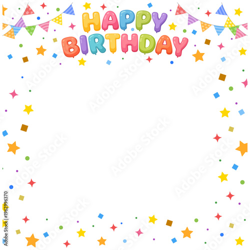 誕生日フレーム正方形 紙吹雪の囲みデザイン背景