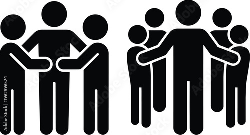 Two groups of people embracing and supporting each other in unity and togetherness