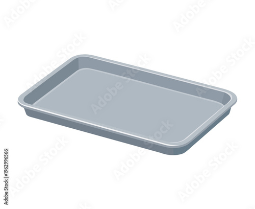 Simple grey rectangular steel baking tray isolated illustration