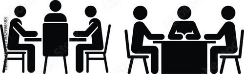 Two contrasting meeting setups with people seated around tables
