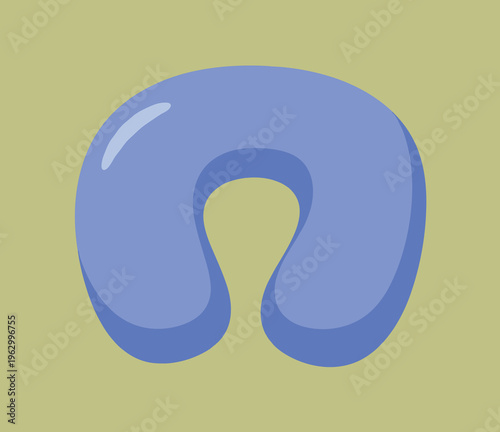 Vector illustration of blue U‑shaped neck pillow on muted background, symbolizing travel comfort, ergonomic design, relaxation, and portable lifestyle accessory.