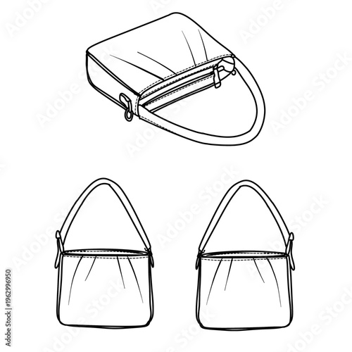 Fashionable Handbag Design Sketch with Multiple Views.