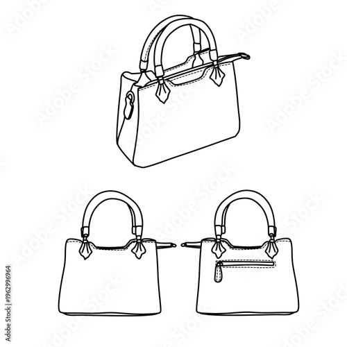 Set of Handbag Illustrations in Black and White.