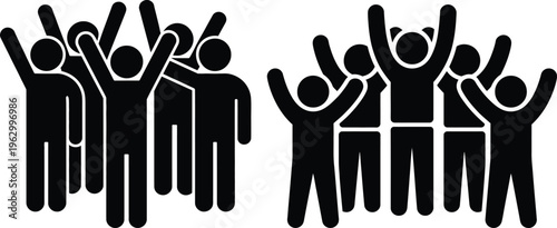 Group of people icons raising hands with different numbers displayed