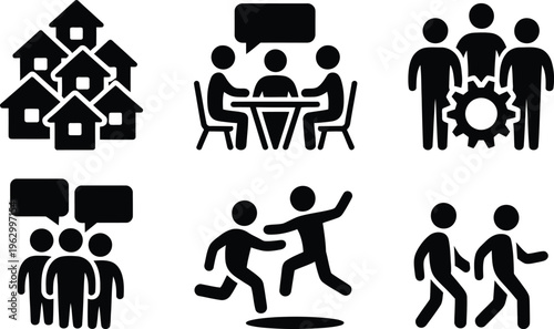 Illustrations depicting various community and teamwork activities