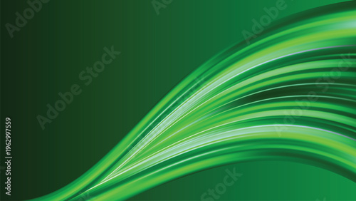 Luxury green abstract wave background with smooth gradient flow and modern glossy curved shapes