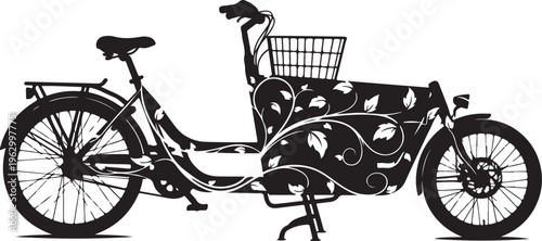 Black tricycle with floral and basket bicycle bike