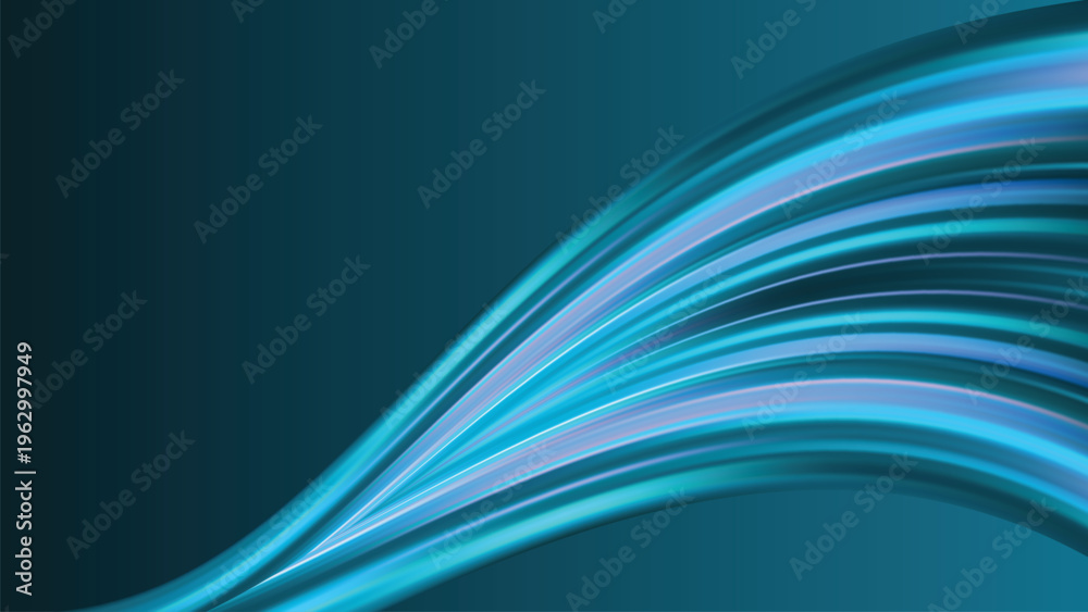 Fototapeta premium Luxury teal abstract wave background with glossy gradient motion and smooth flowing curved lines