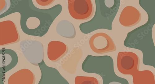 Abstract digital illustration with layered organic shapes and muted colors