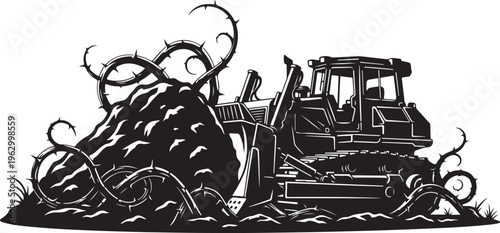 Bulldozer clearing thorns and debris construction