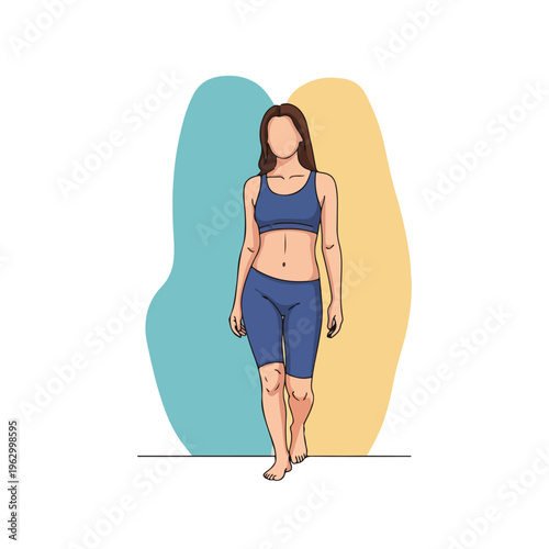 A woman in athletic wear walks towards the viewer