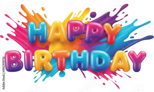 Happy Birthday Typography Colorful Splash Vector