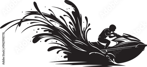 Jet ski rider on water with splash water sports wave