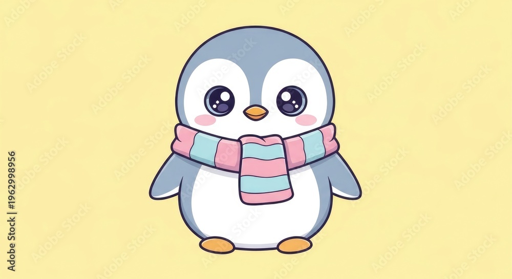 Obraz premium Cute Cartoon Penguin with a Colorful Scarf.