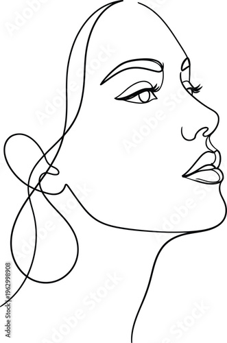 Continous line drawing of a woman's face in profile on a background vector