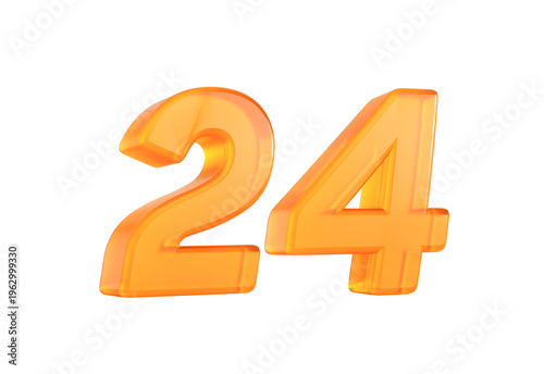 Radiant orange number 24 with warm tones and a soft shimmering effect. 3D illustration.