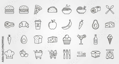 Hand-Drawn Food Icons - A Culinary Collection of Sketches.