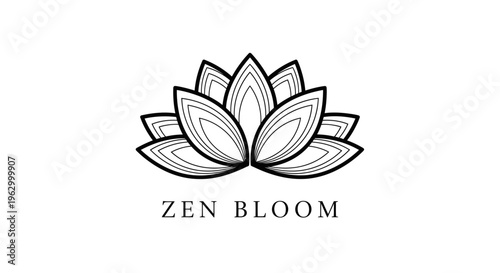 Black and white lotus flower logo.