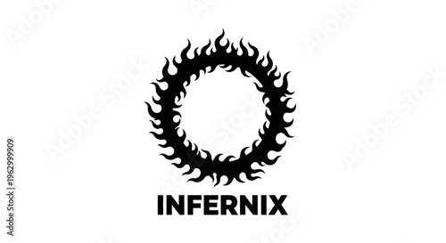 Flaming circle logo with text.