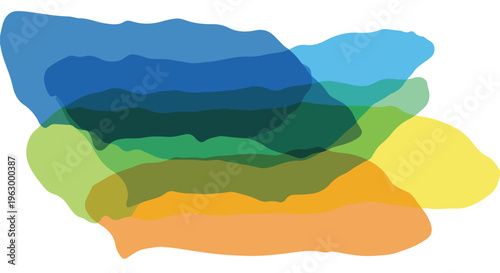 Abstract composition of colorful shapes in overlapping layers