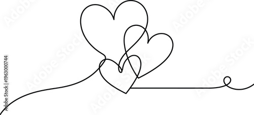 Two heart one line continous vector illustration, two heart line art style vector illustration