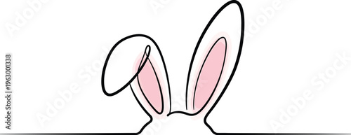 Easter Bunny Ears line art banner in scribble style hand drawn with continuous thin line, divider shape. Png clipart isolated on transparent background