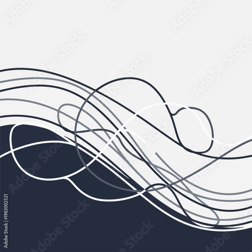 Abstract composition of looping and waving lines in varying grey hues