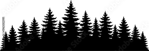 Dense Conifer Forest Silhouette Vector Isolated
