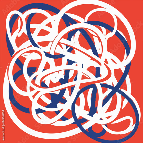 Abstract artwork features overlapping looping strokes in multiple colors