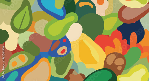 Abstract artwork featuring overlapping, organic shapes with varied colors