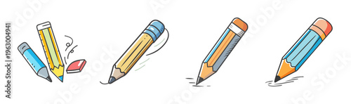 Hand drawn pencils writing and drawing, sketching and doodling icons, vector illustration.