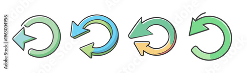 Hand-drawn circular arrow icons representing redo, refresh, and repeat actions in a workflow.