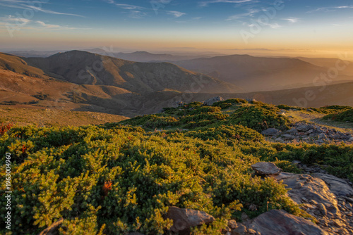 beautiful scenic view on summit mountain in Sardinia at sunset in the Gennarg...