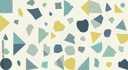 Abstract design featuring geometric shapes with muted blues and greens