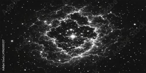 Abstract a mesmerizing display of a celestial event unveils the grandeur of a spiraling nebula, speckled with luminous stars, creating a dreamlike landscape.