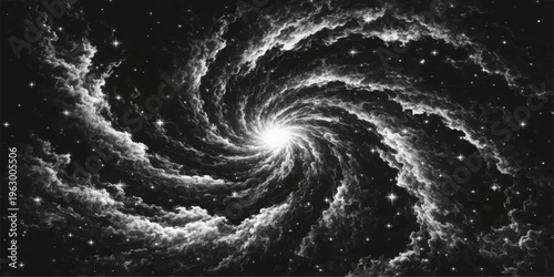 Abstract an exquisite display of celestial beauty, showcasing a spiral galaxy with swirling clouds and radiant stars. It is an exploration of the cosmos, where art meets science in a harmonious dance.