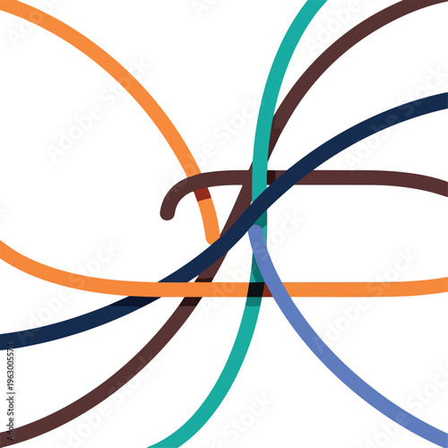 Abstract design with intersecting lines of various colors on white