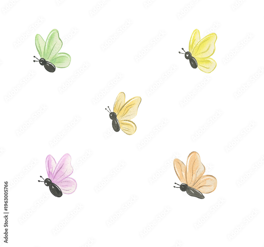 Obraz premium Set of Pastel Watercolor Butterflies